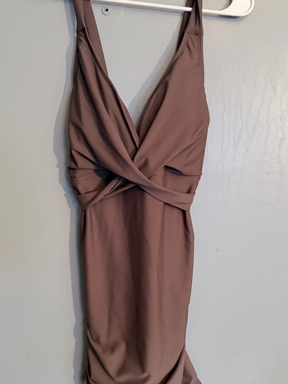 Women's Twist-Front Sleeveless Swim Dress in Brown